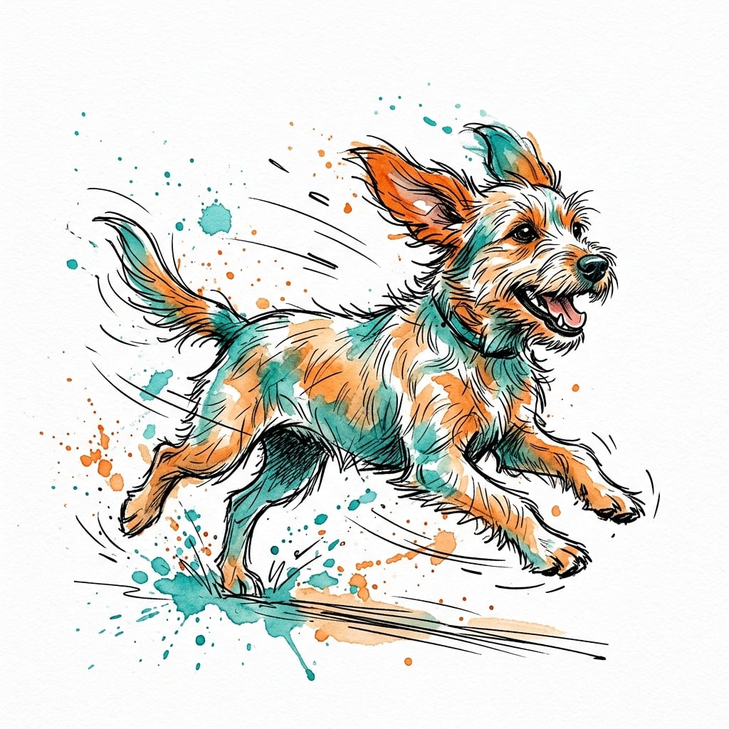 Happy dog running joyfully with ears flapping